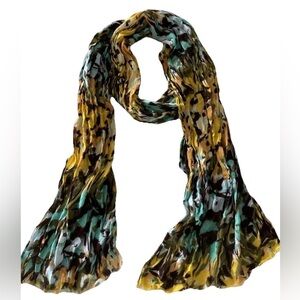 Lightweight Multi-Color Crinkle Women's Scarf Yellow,Teal, Brown